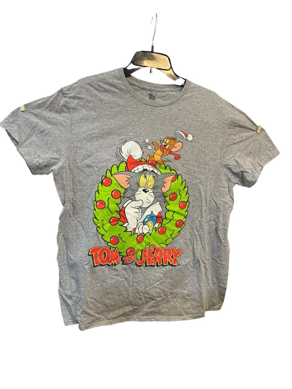 Tom And Jerry Christmas Cartoon Graphic T Shirt Large